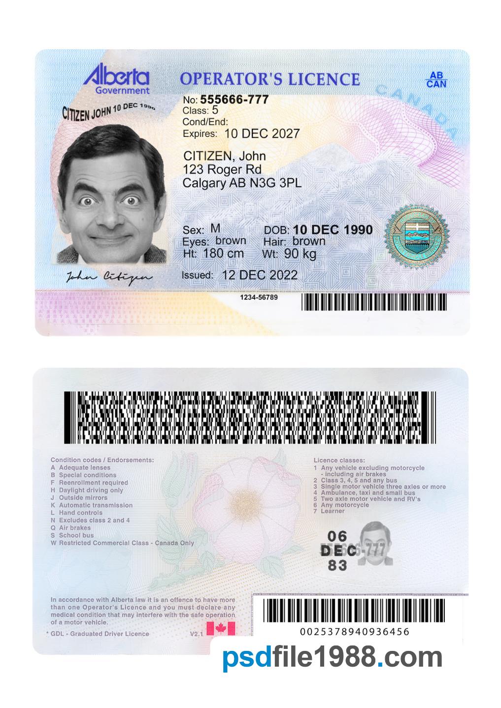 Canada Alberta Operator's License 2022-Present